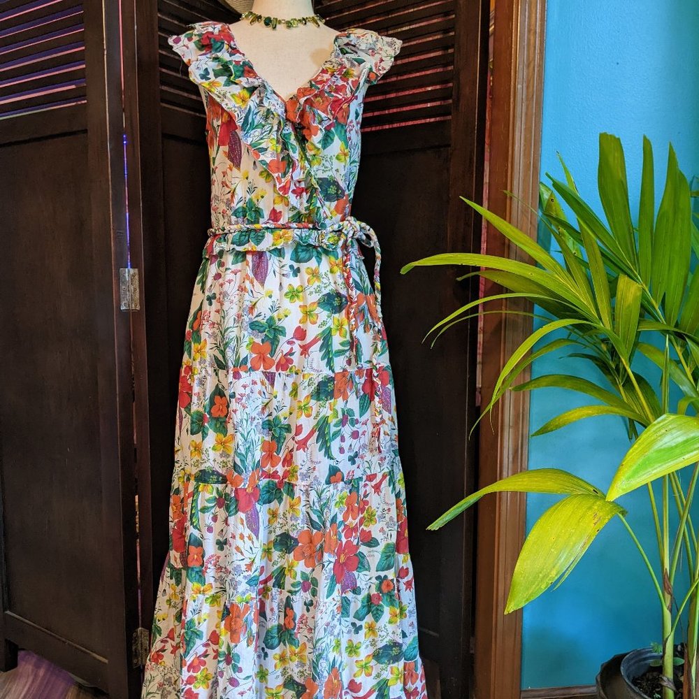 J.Crew Ruffled Floral Wrap Maxi Dress Size 2